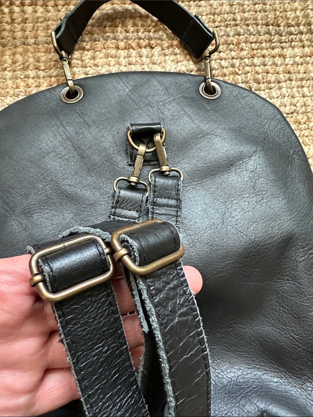 Black Leather Adjustable Backpack Purse - Picture 6 of 8